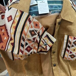 Southwestern Patterned Corduroy Button-Up Jacket - Mustard & Rust